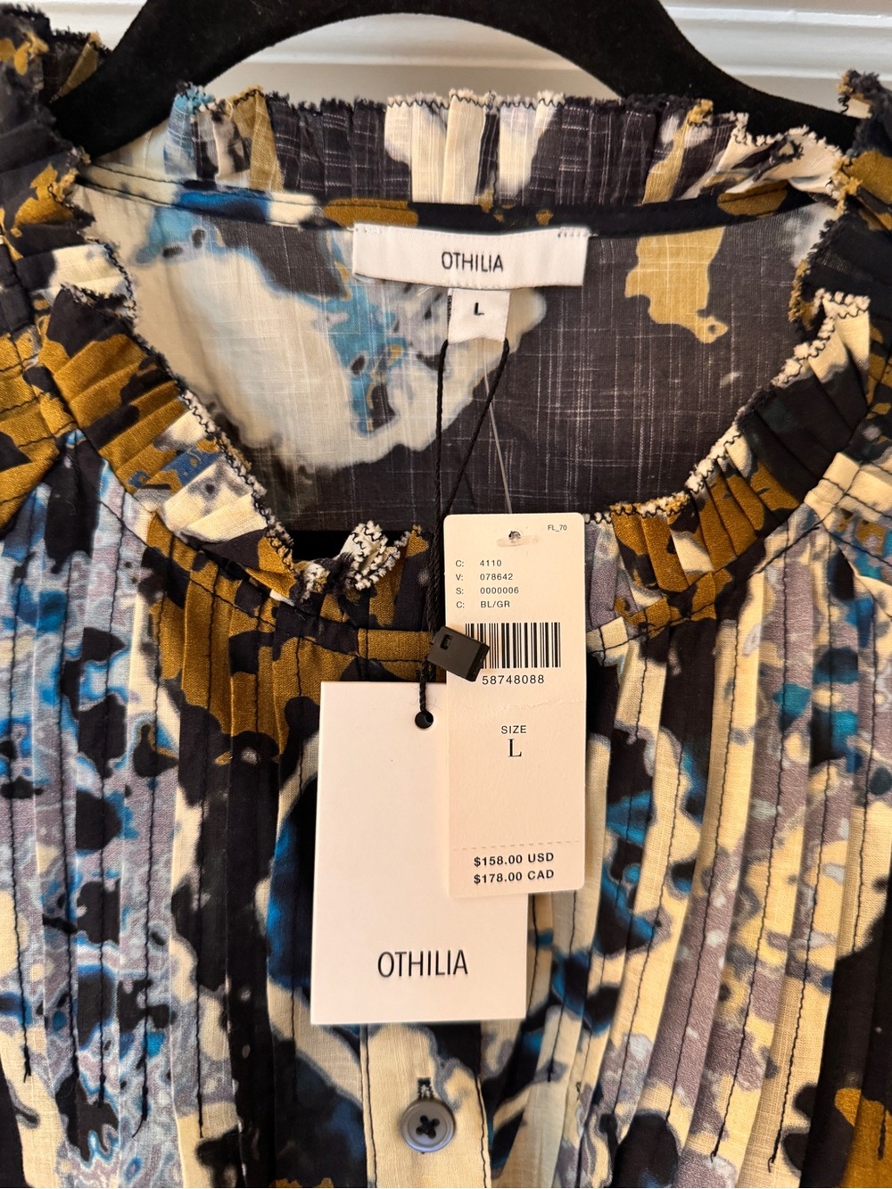 NWT Anthropologie Othilia Blouse Size L Abstract Batik Print Pintuck Ruffle $158 - Picture 2 of 8